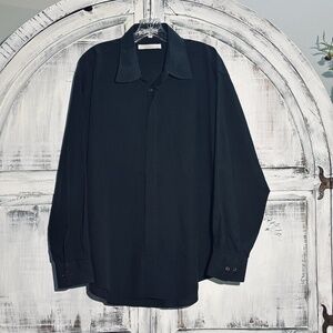 D'amante Single Needle Tailoring Mns 171/2 34/35 Blck Lng Sleeve Button Up Shirt